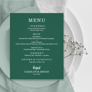 Menu de Casamento Verde Elegante Emerald Elegante