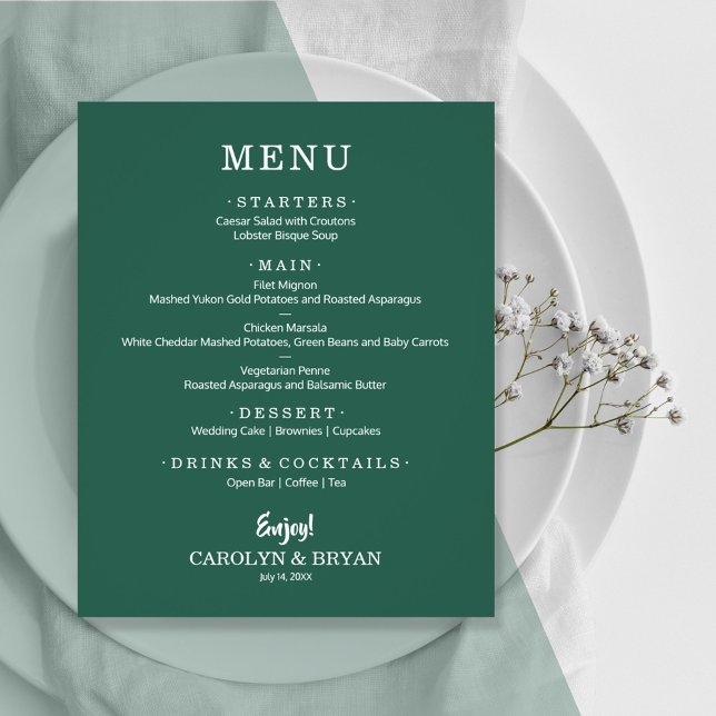 Menu de Casamento Verde Elegante Emerald Elegante  (Criador carregado)