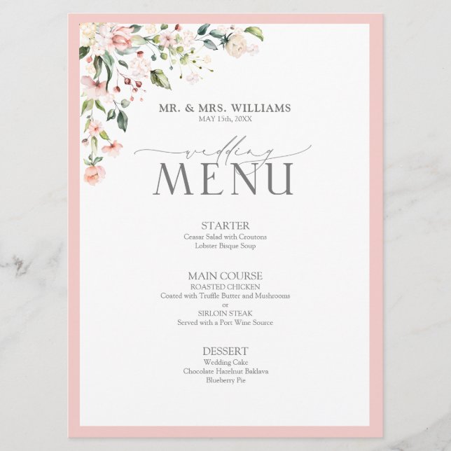 Menu de Casamento Verde Eucalyptus Botanical Sage (Frente)