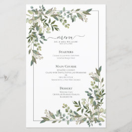 Menu de Casamento Verde Eucalyptus Botanical Sage