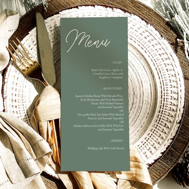 Menu de Casamento Verde Modelo para Impressão Míni (Criador carregado)