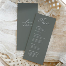 Menu de Casamento Verde Sage com Nome de Convidado