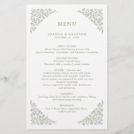 Menu de Casamento Verde Simples Delicado Sage Flor