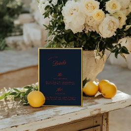 Menu de Casamento Vermelho e Preto Azul Profundo d