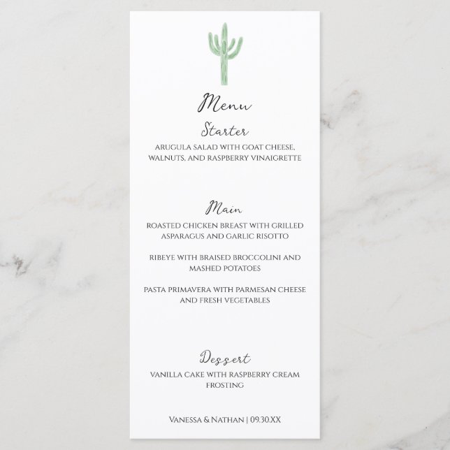 Menu de Casamento Vertical Saguaro Verde Cactus (Frente)