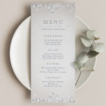 Menu de casamento vintage de deco da brilhante pra<br><div class="desc">Glamor prata brilhando no estilo de deco da arte em vintage Pavimento bege Suave,  bonito shimmer falso metal prateado efeito,  elegante e chic. Excelente para casamento vintage,  casamento com a arte deco,  em qualquer época do ano,  particularmente no inverno. Veja todas as peças correspondentes na coleção abaixo.</div>