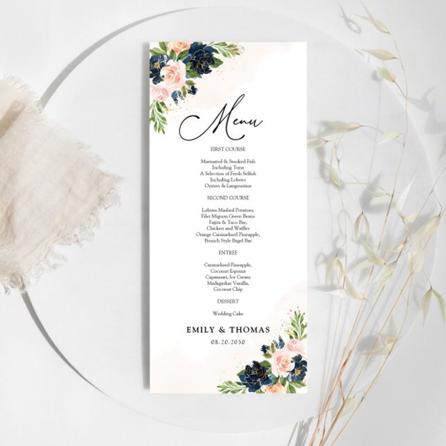 Menu de Cerimônia de Casamento Floral Cor-de-Rosa- (Criador carregado)