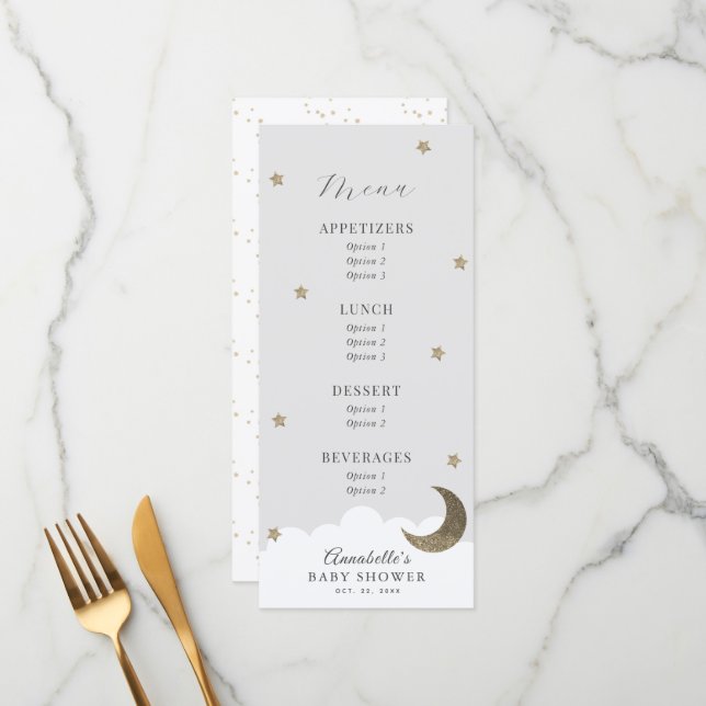 Menu de Chá de fraldas da Cinza da Pequena Estrela (Frente/Verso In Situ)