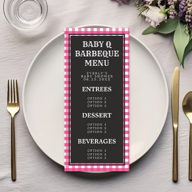 Menu de Chá de fraldas do Baby Q Pink Gingham Xadr (Criador carregado)