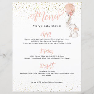 Menu de Chá de fraldas do Balão de Elefante Simple