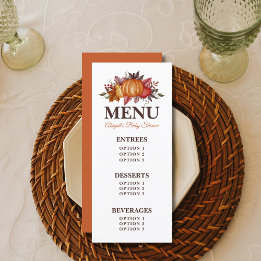 Menu de Chá de fraldas Floral da Abóbora