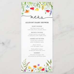 Menu de chá de fraldas primavera de flores silvest
