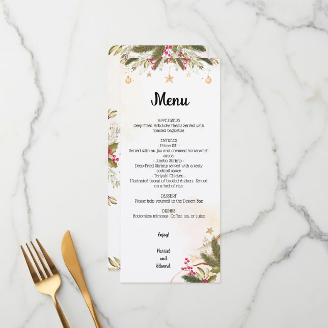 Menu de Chá de panela de Casamento de Natal (Frente/Verso In Situ)