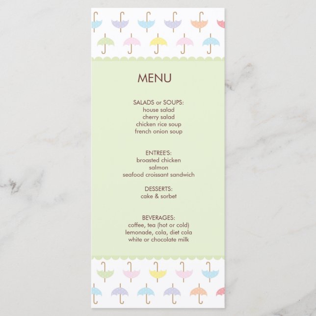 Menu de Chuveiro de Guarda-Chuva (Frente)