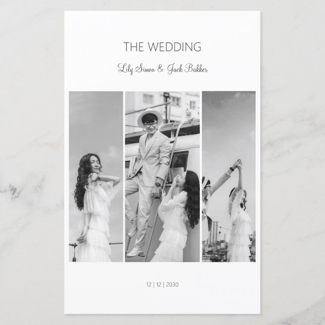 Menu de Colagem de Fotos Preto e Branco Elegante (Frente)