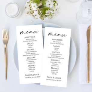 Menu de Comida de Casamento Negro Branco Elegante