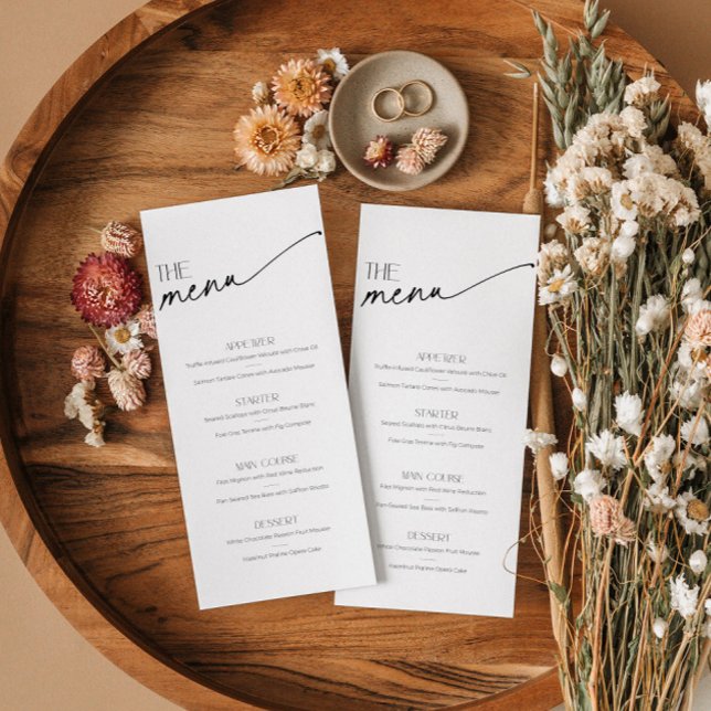 Menu de Comida e Bebida Preta de Script Minimalist (Minimal script black and white food and drinks menu in a classic elegant design)