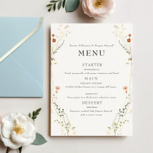 Menu de Convite para Casamento de Flores Elegantes