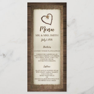 Menu de Convite para Casamento de Madeira, Burlap 