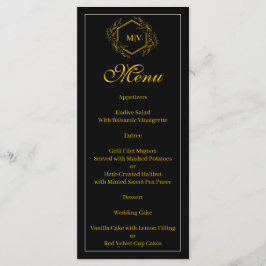 Menu de descanso do monograma preto e dourado