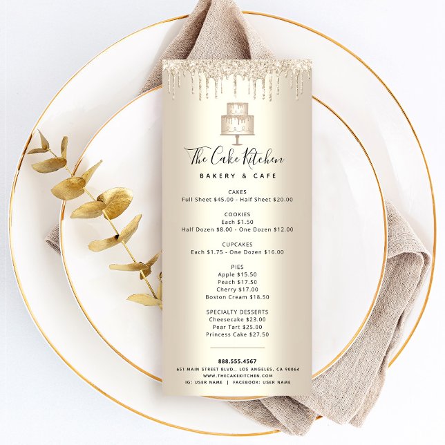 Menu de deserto de pastelaria de pastelaria Dourad (Criador carregado)