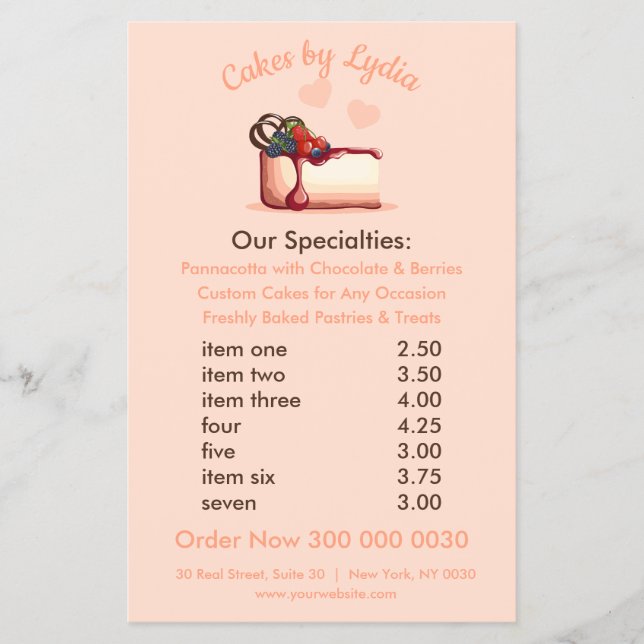 Menu de deserto personalizado elegante e elegante (Frente)