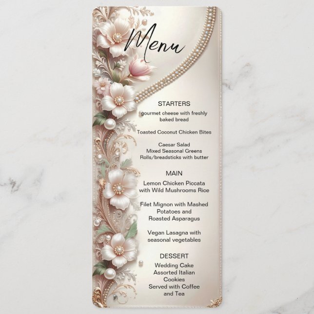 Menu de Embelezamentos Florais e Pérolas (Frente)