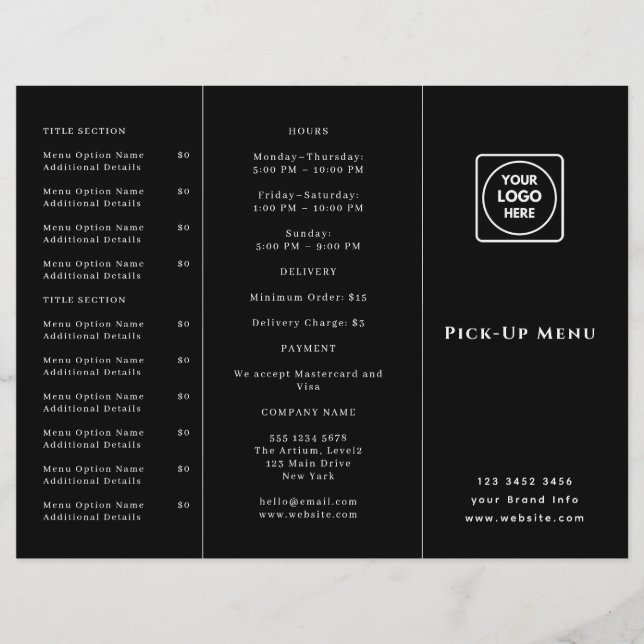 Menu de Entrega com Logotipo Preto | Personalizado (Frente)