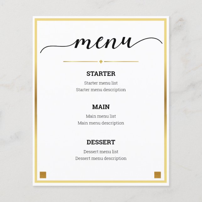Menu de Evento de Casamento de Fronteira Dourada M (Frente)