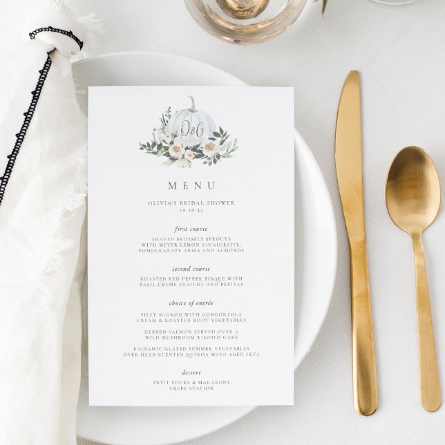 Menu de Evento Monograma de Pumpkin Verde de outon (Criador carregado)