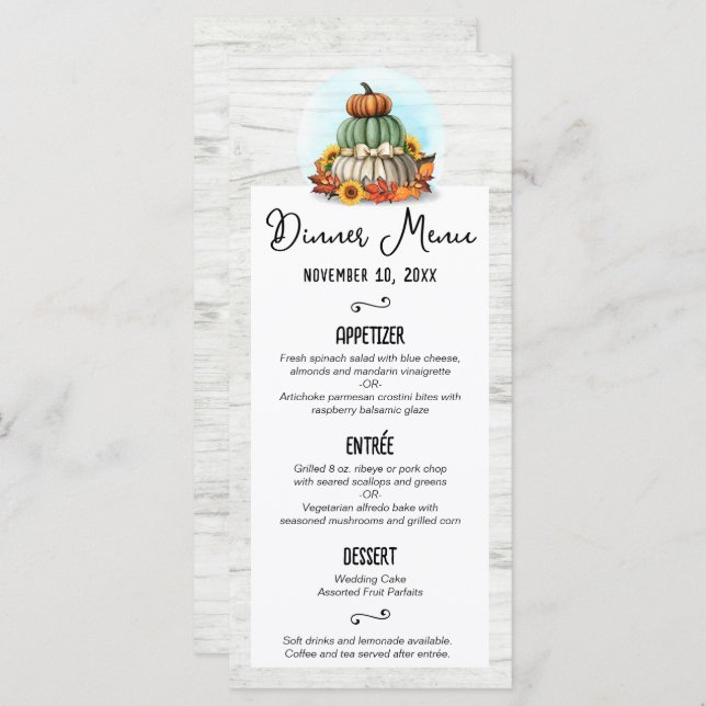 Menu de Fazenda de Queda do País Rústico da Pumpki (Frente/Verso)