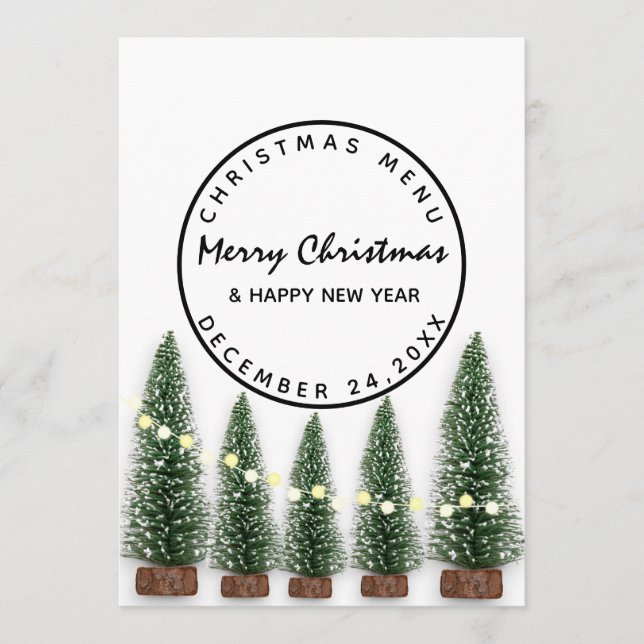 Menu de Férias de Natal à Noite Árvore Verde Claro (Frente)