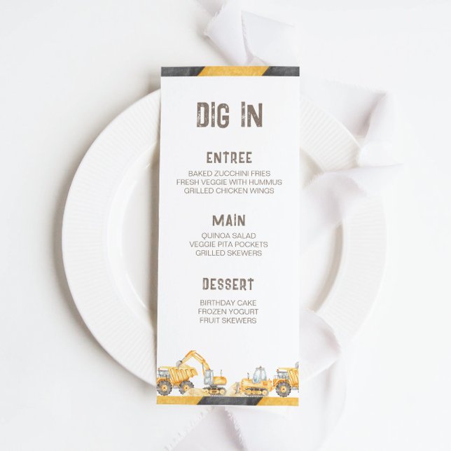 Menu de Festa de aniversário de Caminhões de Const (Criador carregado)