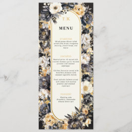 Menu de Flat Floral Preto e Dourado
