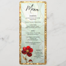 Menu de Flor Vermelha de Vidro Pintado com Acentos