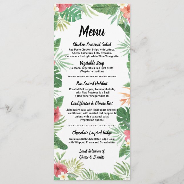 Menu de Flores de Aquarela Tropical Casamento Rece (Frente)