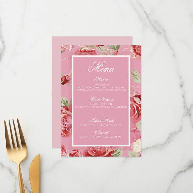 menu de flores florais de rosa rosa vermelho (Frente/Verso In Situ)