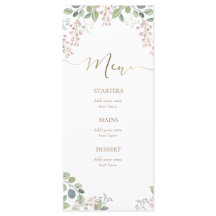 Menu de flores pequenas e folhagens