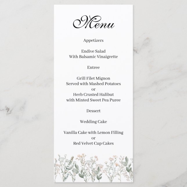 Menu de Flores Silvestres da Floresta (Frente)