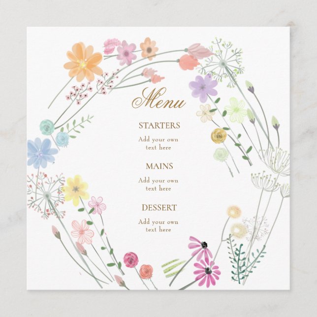 menu de flores silvestres de aquarela (Frente)