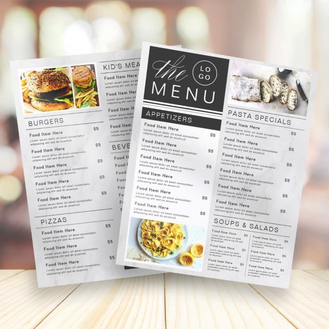 Menu de Fotografias do Restaurante Preto e Branco  (Criador carregado)