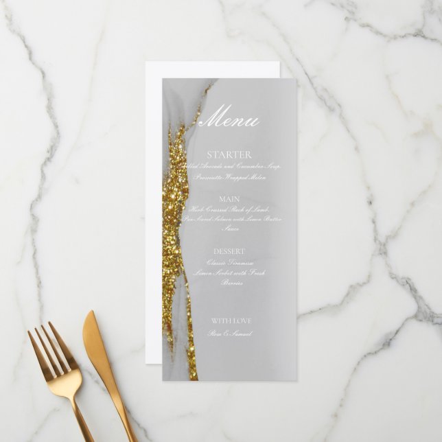 Menu de Glitter Alcohol Tinta Artesanal Dourado Pl (Frente/Verso In Situ)
