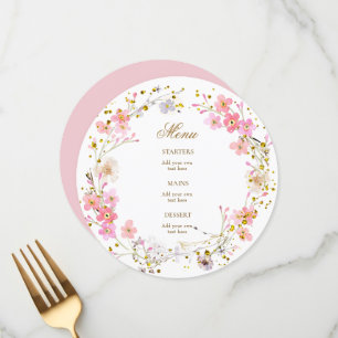 menu de guirlanda de flores rosa em aquarela