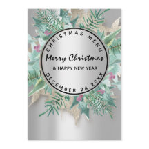 Menu de Inverno de Natal Floral Prata