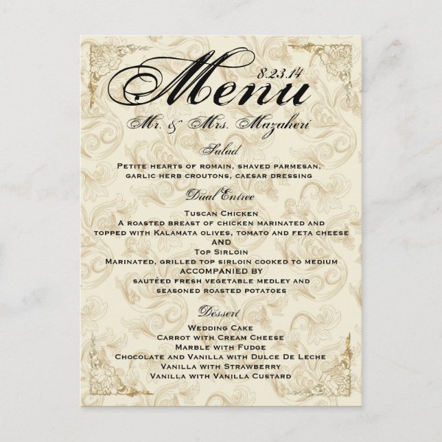 Menu de Janta de casamento do Rosa Dourado Obrigad (Frente)