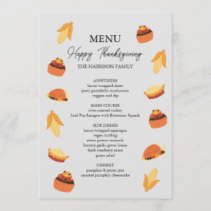 Menu de Janta de Cupcake de Milho para a Turquia,