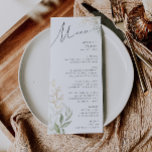 Menu de Janta de Esquema Verde e Casamento Dourado<br><div class="desc">Entra num mundo de encantamento com o nosso verde-branco e o menu janto de casamento dourado, perfeito para o teu casamento de primavera botânico. Adorado com eucalipto verde sábio e sotaque dourado, este menu janto exude elegância e capricho moderno. Imaginem passear por um jardim de verão mágico, rodeado pelos sons...</div>