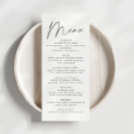 Menu de Janta de Recepção de casamento de Script E<br><div class="desc">Este é um moderno e elegante menu de casamento com layout minimalista e fonte única. Todas as cores são editáveis. // Para designs correspondentes, procure "ALICE" na certeira loja Nicole Zazzle. * Se você gosta deste design, mas não o vê disponível para algo que você está procurando, por favor, entre...</div>