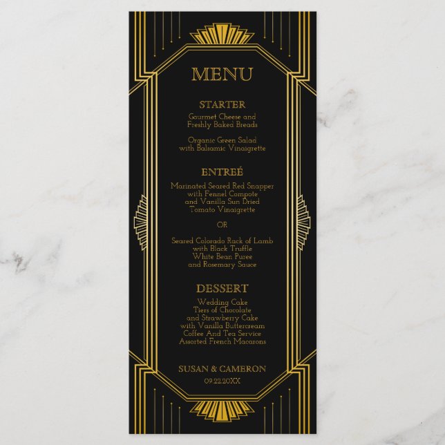 Menu de jantar Art Deco Gatsby | Cor editável (Frente)