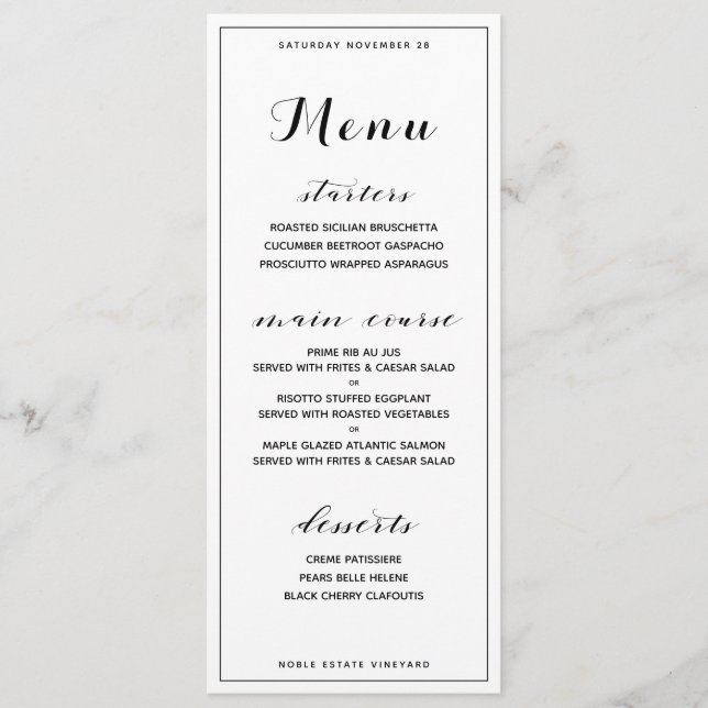 Menu de Jantar Básico Personalizável Clássico (Frente)